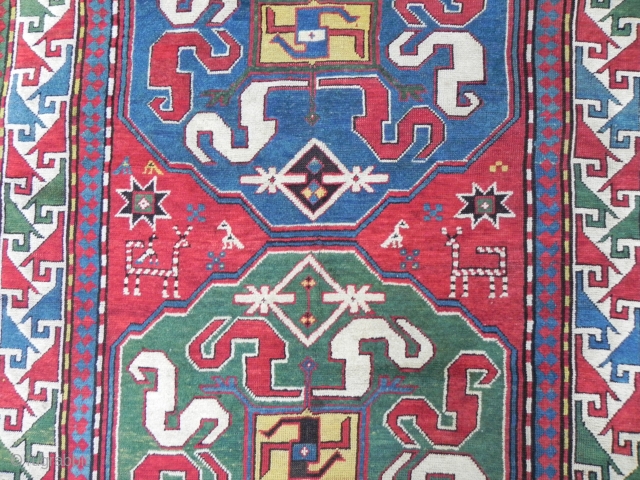 A Splendid Antique Caucasian Cloudband Kazak (Chondzoresk) Rug, 6.8x4.5 ft, late 19th century.                    