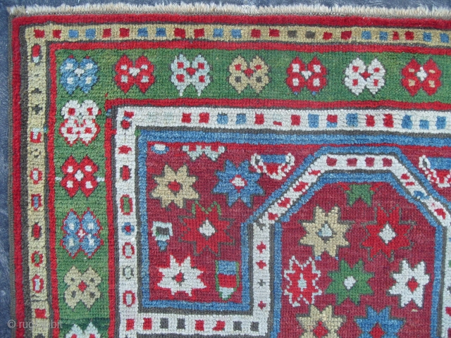 Caucasian Karabagh Prayer Rug, 4.9x2.5 ft (150x80 cm). late 19th Century.                      