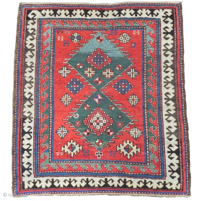 Antique Caucasian Borchalo Kazak Rug, 3.11x3.7 ft (120x113 cm), late 19th Century.                     