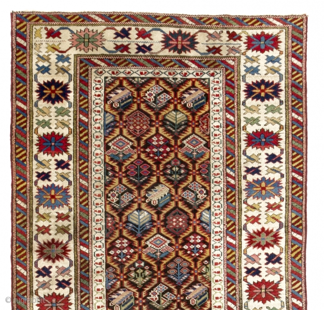 An Antique Kuba Runner, Northeast Caucasus, ca 1860.  34x117 inches - 86x297 cm                   