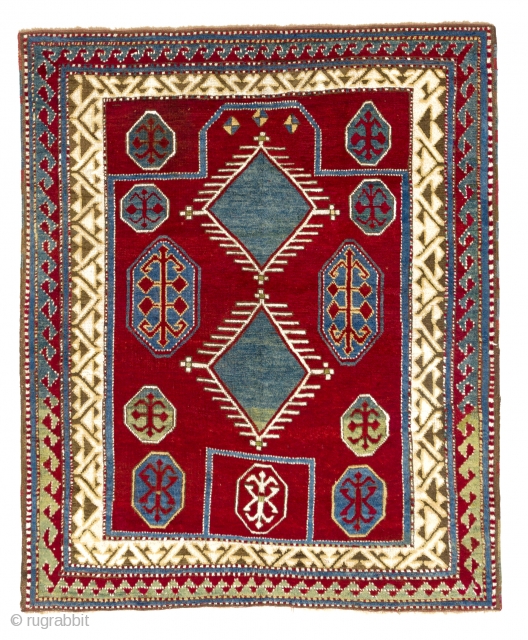 an Outstanding Bordjalou Kazak Rug in gallery condition, 4 x 4.9 Ft  (120x145 cm)                  