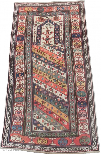 Antique Caucasian Shirvan Prayer Rug with hands, Dated 1285 (1868 AD), 5.9x3.2 ft (180x98 cm).                  