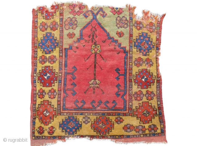 A child`s prayer rug from Konya, Central Anatolia. 33x33 inches (84x84cm), 1st half 19th Century. Original as found, can be restored professionally with recycled wool if requested. www.RugSpecialist.com , Binbirdirek Mah, Peykhane  ...