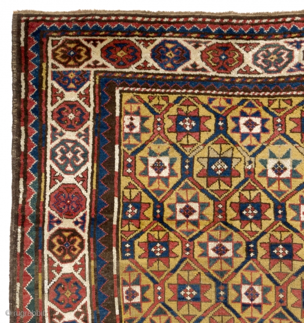 Antique Caucasian Kazak Rug with a beautiful yellow ground, 4 x 7 Ft (120x210 cm), ca late 19th Century              