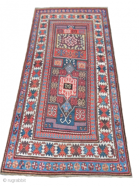 Caucasian Kazak Rug, 244x122 cm (8x4 ft), late 19th century.                       