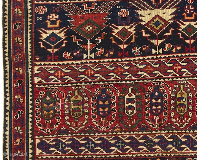 Antique Caucasian Shirvan Rug, 124x200 cm (4.1 x 6.7 ft), 19th Cen. original as found.                  