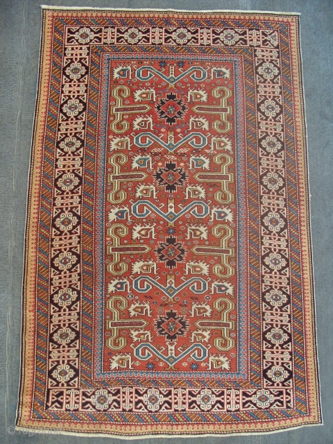 Caucasian Perepedil Rug, Perfect Condition, No Repairs, All natural dyes, second half 19th Century. 65x43 inches. www.rugspecialist.com                