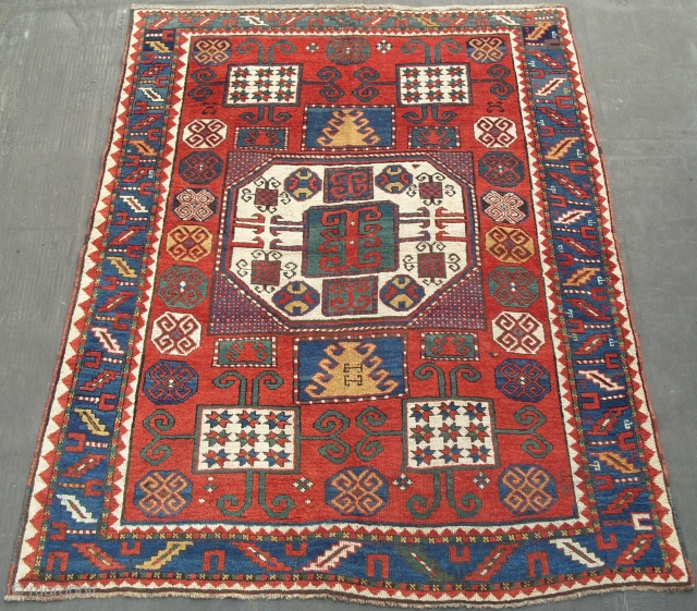 Caucasian Karachov Kazak Rug in exemplary condition with unusual design elements, glorious natural dyes, good pile, all original. ca 1875, Size: 1.55 x 2.03 m (5'1" x 6'8"), A Top of the  ...