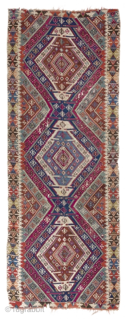 Antique Turkish Kilim, 5x13.6 Ft (152x411 cm). Please click the link for a high resolution image of the rug https://drive.google.com/file/d/0Bz7Alnbetq5uYWVxQ3JrMWR5U2M/view?usp=sharing&resourcekey=0-wtdqOsacoQ7tpPxjVVVSBw             