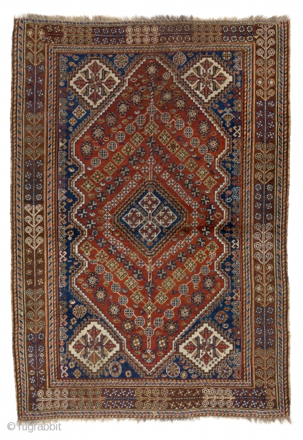 Antique tribal Persian Qashqai rug, 4.7 x 6.7 Ft (140x200 cm)                      