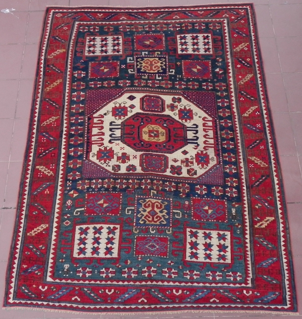 A Splendid Caucasian Karachov Kazak Rug, 233x178 cm, 19th Century, good condition.                     