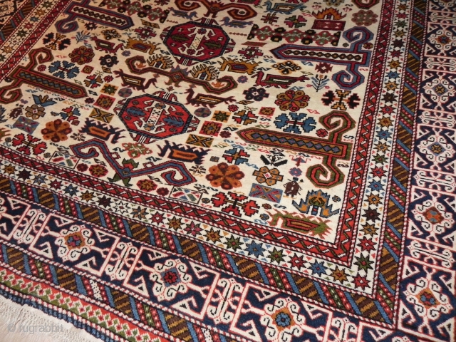 Antique Caucasian Perepedil Rug, 4.7 x 5.6 ft                         