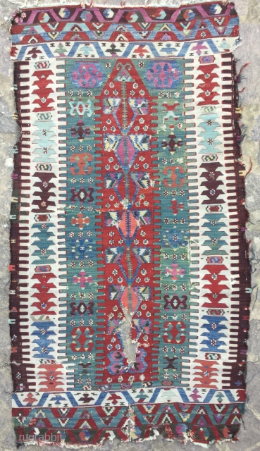 Beautiful Anatolian AYDIN? Prayer kilim fragment Cm.92x165.Great colors!                         