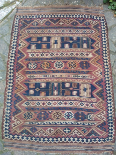 Antique,beautiful Quashqai kilim,complete but partially worn,cm.140x200                           