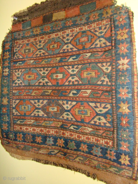 Persian Sumac Bagface, Shahsavan? Kurd? Corners were cut to use as a seat cover, otherwise in great shape. Size: 20X22 inches, 51X56 cm          