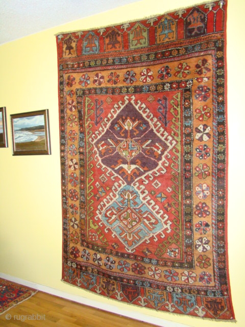 Anatolian Turkish Village Rug. Size: 54X81 inches or 137X206 cm. Good pile, great colors and some old repair. Please ask for detail photos.          