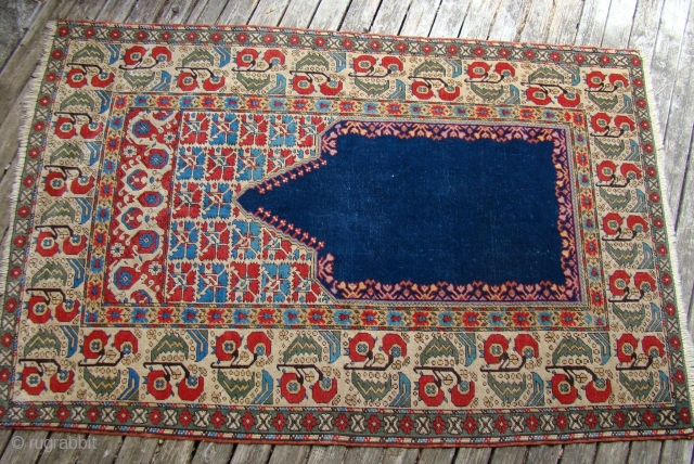 Turkish Prayer rug with good short pile, lightly oxidized brown. Size: 4'1"X6'4"                     