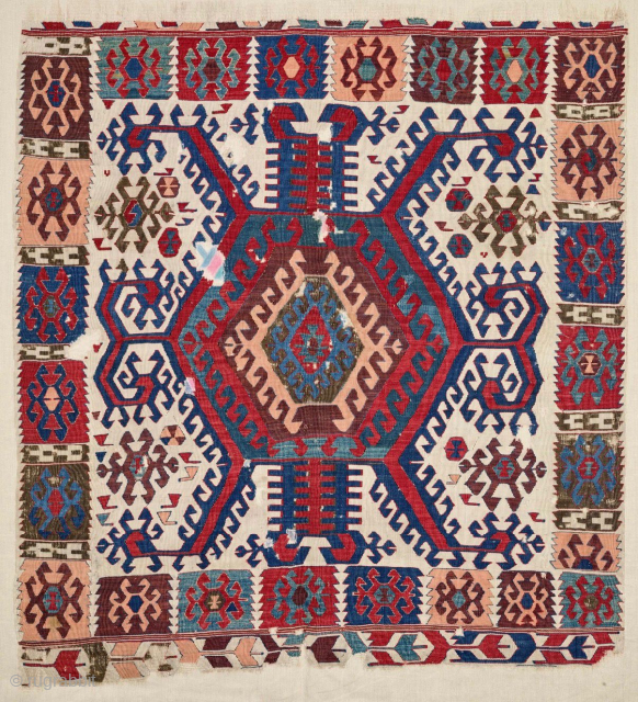 Central Anatolia Hotamis Fragment Kilim mounted on linen
Collectable rug
cm 168 x 158 cm
mid 19th century