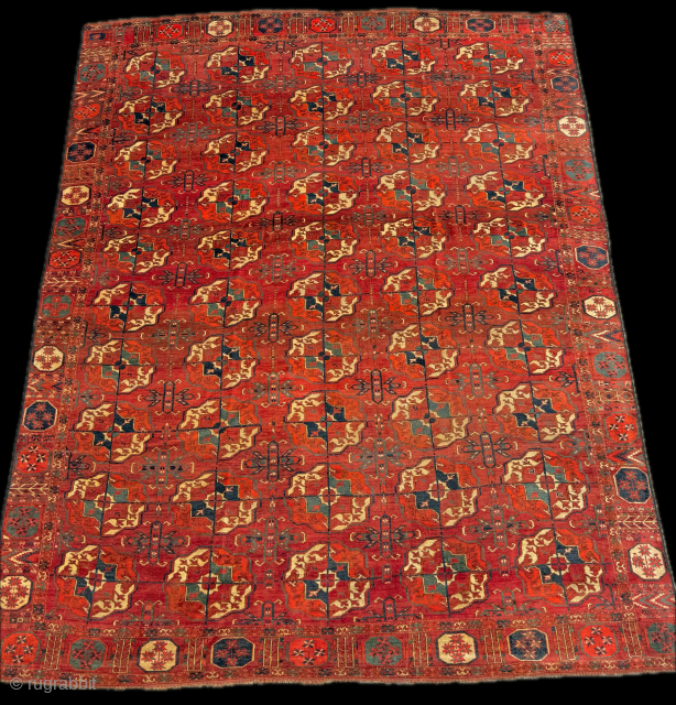 tekke main carpet Turkmenistan cm 2,55 x 2.10 mid 19th centruy Extra-fine quality Tekke main carpet with wonderful natural colors. Original piece. The outer border is missing, but it remains ...