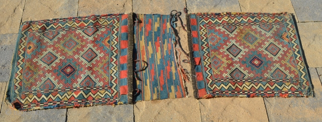 Wonderful early Soumac bag, complete, though apparently separated at birth.  Measures 23" x 21" and 23" x 32 1/2".  Would like to sell both together, though would consider separate sales. 