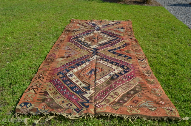 Large Kilim, good age, great colors, great wear.  12' 3" x 5' 2 1/2"                  