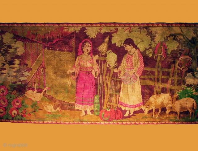 Rare Greek tapestry handwooven with the rug technique in Asia Minor. Late 19th c brought to Greece by the Greek refugees of Kessan in 1922. Beautiful vivid colours great condition 87x184 m. 
