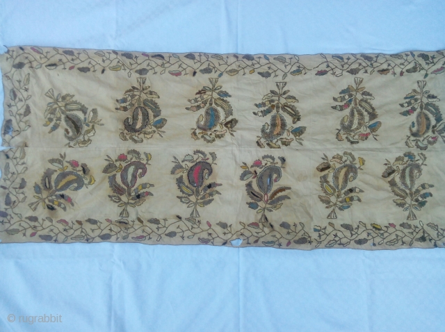 Greek Island embroidery (Skyros) linen with silk and metalic thread. 51x123 cm                     