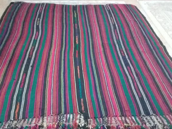 Khalkhal jajim from the first half of 20th century (1920-1930).
260*220 cm
vegetable dyes
Khalkhal located in the north west part of Iran was famous for its jajims knotted by Shasevan tribe.
    