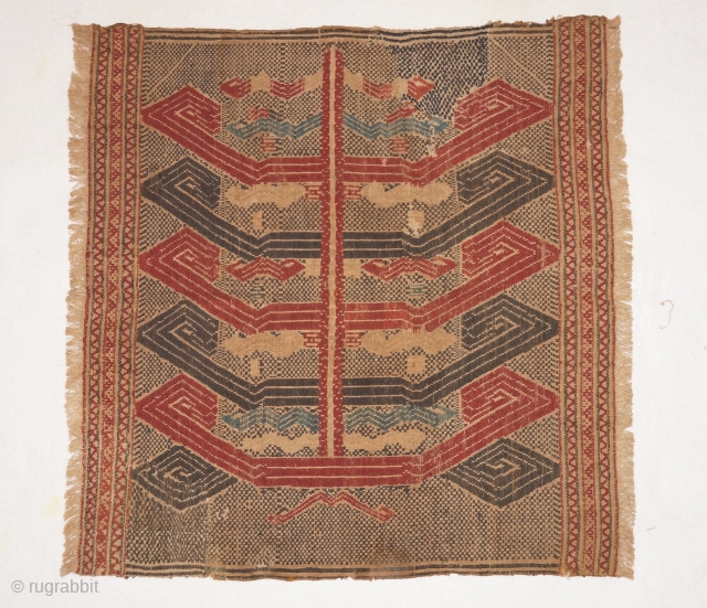 Rare Tampan Kalianda ceremonial ship cloth Pasisir people Lampung region Kalianda district southern Sumatra Indonesia, 18 - 19th century, handspun cotton natural dyes. size 47 x 48 cm.     