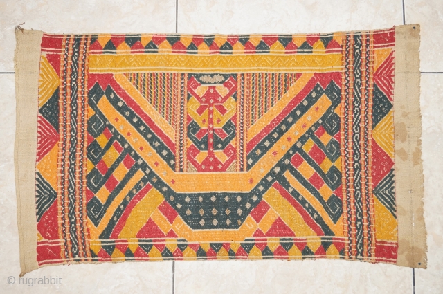 #RB010 Very rare Tatibin ceremonial cloth Lampung south Sumatra Indonesia, Paminggir people handspun cotton natural dyes supplementary weft weave, rare motif with large ship motif good condition, late 19th - early 20th  ...