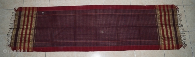 #RB 041 Minangkabau head cloth / shoulder cloth, Minangkabau people west Sumatra Indonesia, late 19th century, cotton silk gold threat supplementary weft weave natural dyes, good condition. size: 248 cm x 48  ...