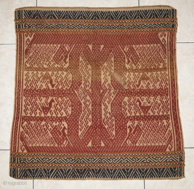 #RB047 A large Tampan ceremonial cloth from Lampung region south Sumatra Indonesia, handspun cotton natural dyes supplementary weft weave, good condition size: 62 cm x 68 cm      