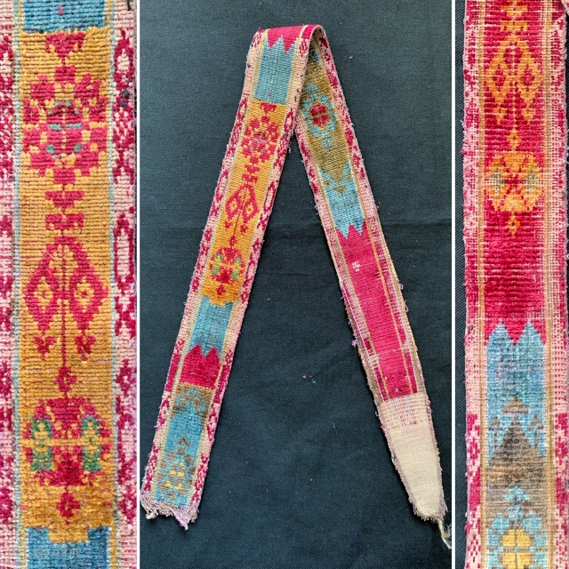 An exceptional and very rare Antique Central Asian double sided silk velvet / bakhmal belt dating to the 19th century (with a texture of velvet Ikat). Often such belts are attributed to  ...