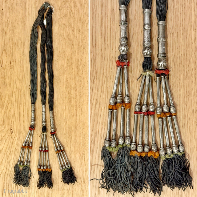 A very Rare antique Central Asian Silver Satchkhalta / bridal hair dorsal (worn over braided pigtail ). It dates between the 19th Century. While many later examples pop up in the ...