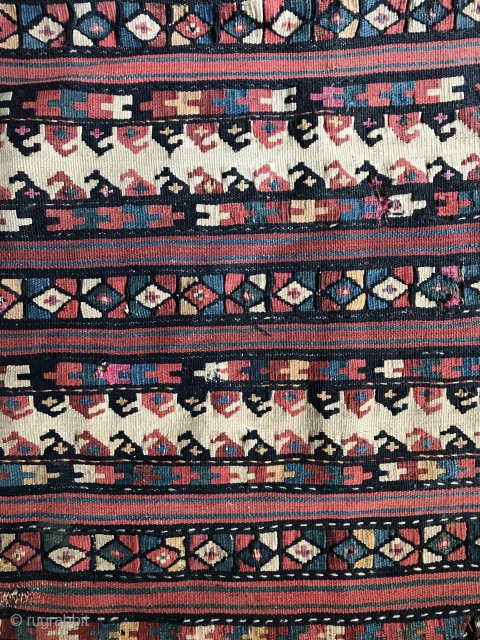 An exceptional Antique Caucasian flat weave bag dating to the 19th century. It is a very unusual to see flatweave from the Caucasus in this design format. The colours are magnificent....just mind  ...