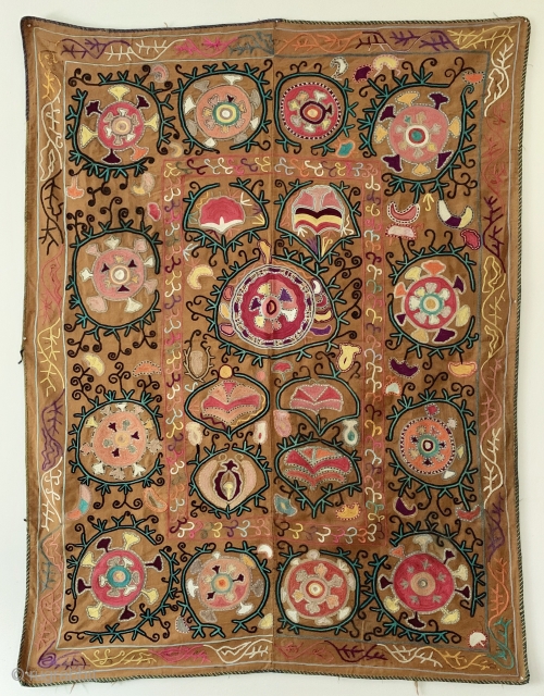 An lovely Antique Uzbek silk suzani dating to early 1900’s. Though such types are often generically called lakai, It is likely made in rural areas around the city of Shahrisabz or Karshi  ...