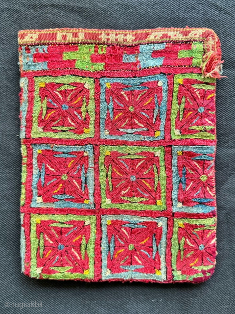 An outstanding Antique Turkoman / Turkmen Ersari tribe silk embroidered bag pouch dating to 19th century. Out of most central Asian silk bags, the Ersari types are some of the finest and ...