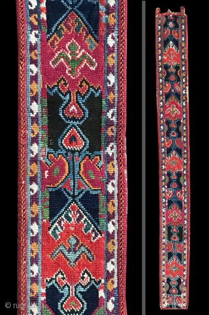 A brilliant antique silk embroidered Uzbek belt from Shahrisabz ( Shakhrisabz ) region of Uzbekistan and dates to second half of 19th century. These types of belts were one of the most  ...