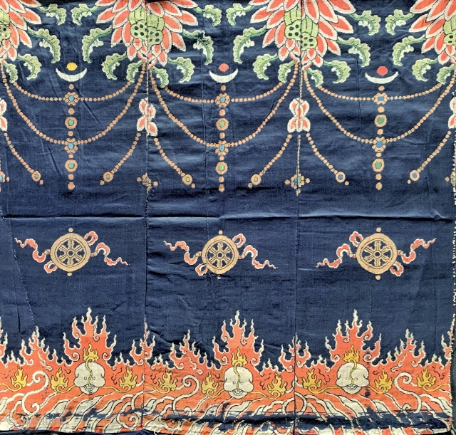 An exceptional and rare antique Chinese silk brocade textile,  from late 17th century / Early 18th century Emperor Kangxi Period of Qing Dynasty. It was part of a Buddhist dance robe  ...