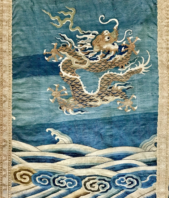 A museum grade antique Imperial Chinese deagon silk woven textile from early Qing / Ching / Tsing Dynasty, likely dating to early 18th century. It is a fantastic piece of textile art,  ...