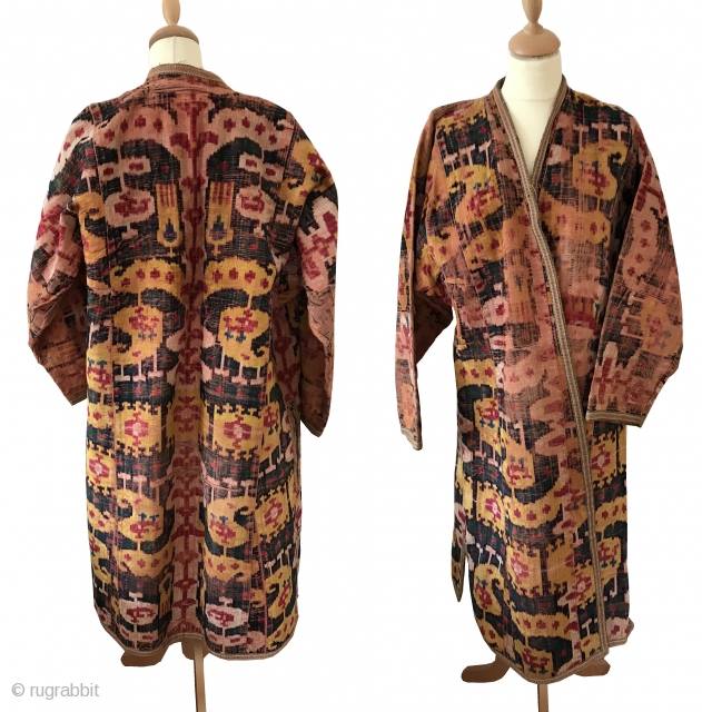 An excellent antique Uzbek silk velvet Ikat Chapan / Robe dating to the 3rd quarter of the 19th Century. While Ikat textiles of Central Asia were some of the most sophisticated woven  ...