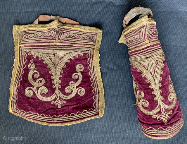 A beautiful and rare pair of antique Ottoman military rank cuffs / sleeves dating to the 19th century. It is made with gilded metal embroidery on maroon silk velvet and would be  ...