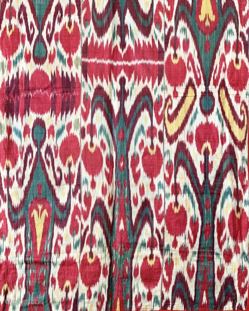 An Exceptional Antique 19th c. Uzbek Adras quilted Ikat bed spread from Bokhara / Bukhara region. This is one of the very few examples of authentic Uzbek bed spread I have seen  ...