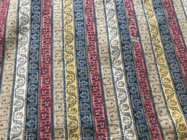 A very rare antique 18th or early 19th century pashmina (?) wool textile / shawl from Kashmir India. This is a coveted example of Indian textile art.  The intricate striped design  ...