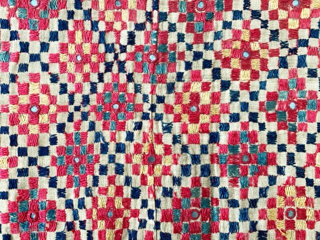 A gorgeous antique Indian silk embroidered and appliquéd wall or tent hanging from Gujarat. It dates around early 1900s and it is a visual delight. The field is made of floss silk  ...