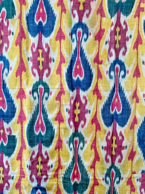 A fantastic and rare antique Uzbek silk adras Ikat hanging from Bukhara / Bokhara, dating between mid and early 3rd quarter of the 19th century. This very early example is a silk  ...