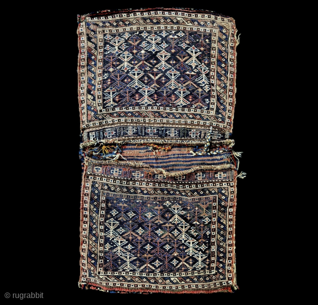 A lovely antique Luri Bakhtiari (?) Khorjin / Saddle bag. Probably dates to late 19th century / early 1900’s. Very nice weaving with soumac flat weave face, pile on the ends and  ...