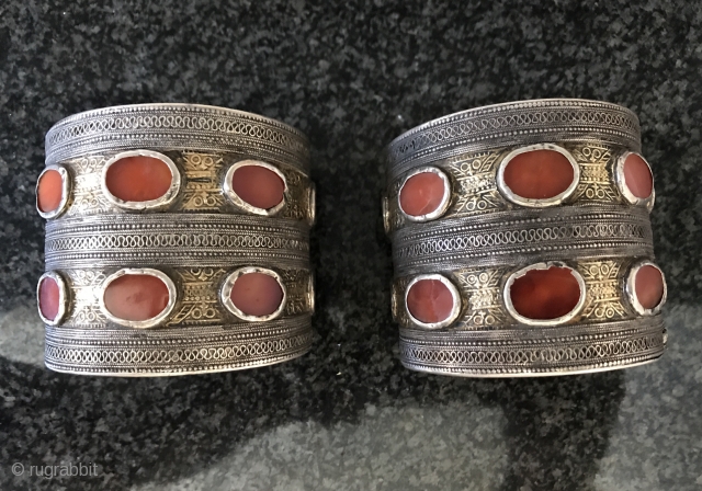 A very rare pair of antique 19th century Turkoman / Turkmen ( Yomud / Yomut tribe ) Turkoman Bridal bracelets known as Bilarziks. Among Turkoman jewellery collection, such genuine antique  Yomud  ...