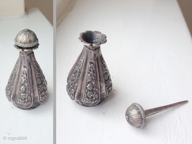 An excellent and rare bird themed silver surma dani / Kohl (eyeliner) container and pen from 19th century Persia or western Afghanistan border region. These were actually a prized possession of wealthy  ...