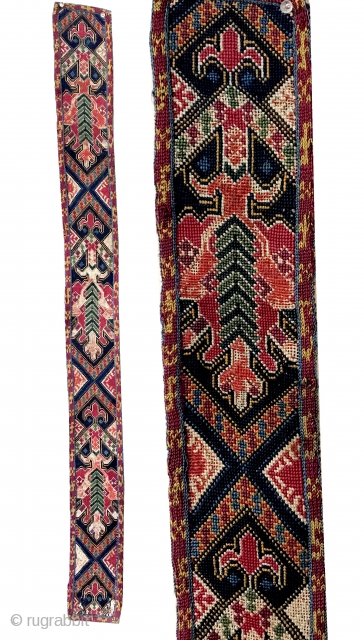 An exceptional antique Uzbek shahrisabz silk cross-stitched belt. It dates to the 3rd quarter of the 19th century and it is an extraordinary piece. Many often mistakenly and generically call these Lakai  ...